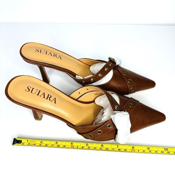 NEW Women’s Suiara Kitten Heels Pumps Size 8.5” Brown Pointy Toes with Box - Picture 8 of 10
